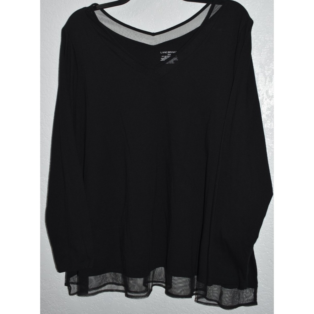 Lane Bryant Top Mesh Lace Trim Sz 22/24 3X Black Dark Romantic Long Sleeve Comfy